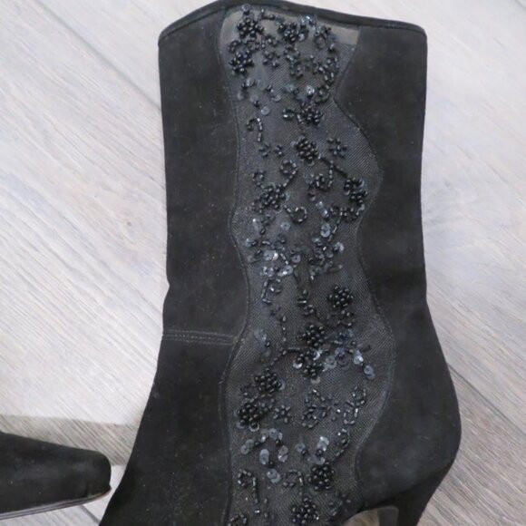 STUART WEITZMAN Black Suede Embellished Heeled Boots size 8 - Picture 4 of 6